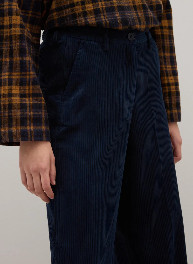 Ovs  OVS Blue Ribbed Regular Fit Stretch Fabric Trousers for Women | Best Price UAE
